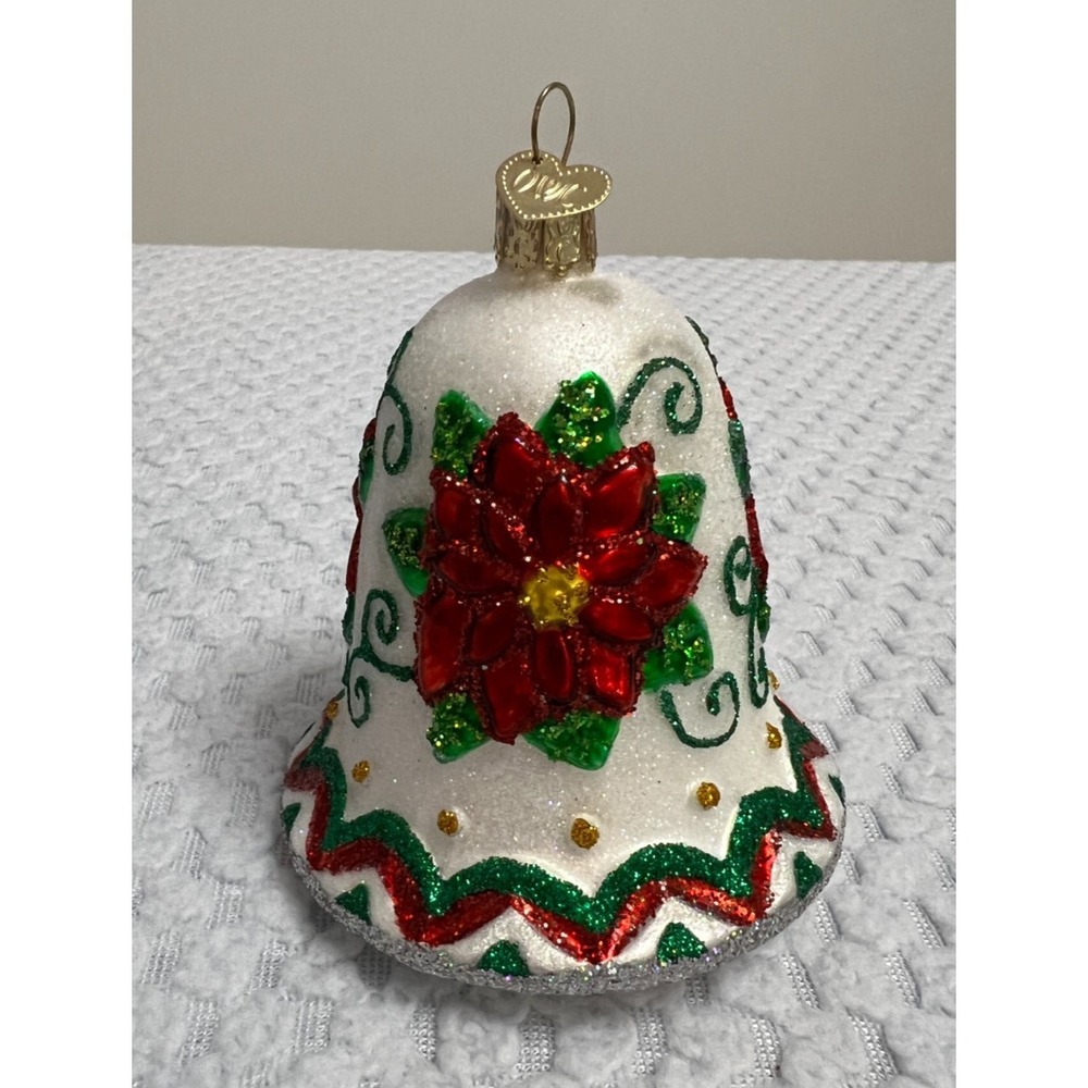 Old World Christmas Hand Blown Glass Bell Ornament Poinsettiaโ OWC Cottagecore